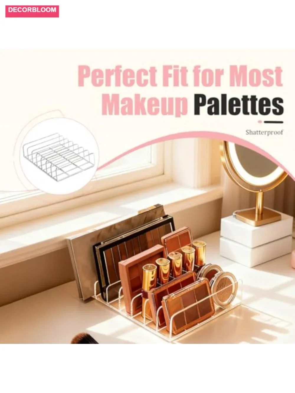2-Pack Acrylic 7-Slot Makeup Palette Organizer Clear Display Case